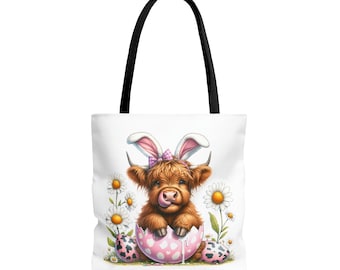 Highlan cow bunny egg Tote Bag (AOP)