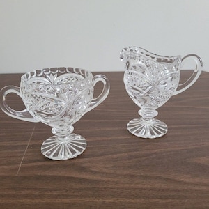 vintage lead crystal cut etched cream and sugar