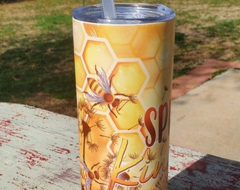Honey Bees Spread kindness Flowers and Honeycomb 20 Oz Stainless Steel Tumbler