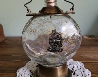 Vintage MCM Nautical Japan Glass & Brass Decanter cork