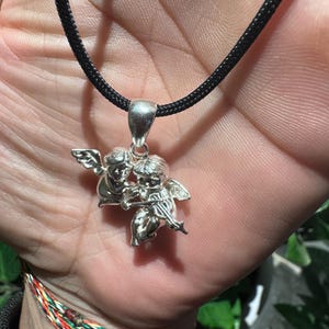 925Silver Ängelhänge Halsband Dubbel Kerub Kärleksamulett, Skyddsängelsmycken, Skyddsberlock, Romantisk Gåva till Henne, Handgjord Spirituell bild 9