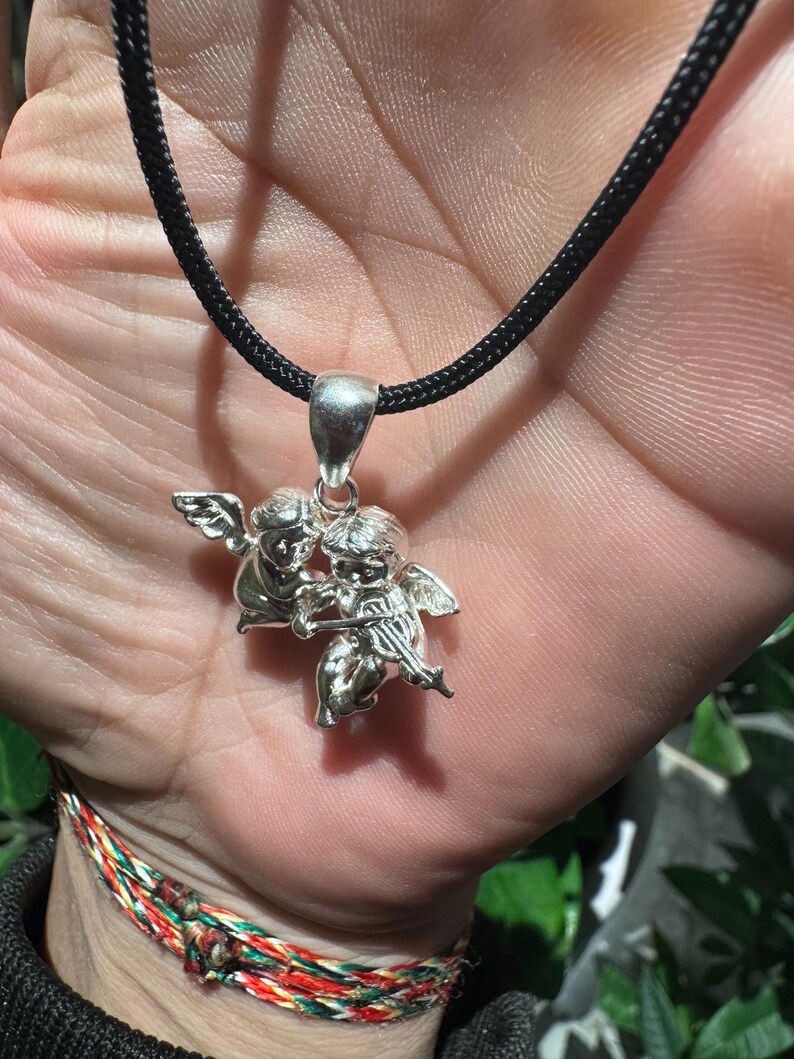 925Silver Ängelhänge Halsband Dubbel Kerub Kärleksamulett, Skyddsängelsmycken, Skyddsberlock, Romantisk Gåva till Henne, Handgjord Spirituell bild 9