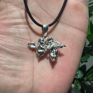 925Silver Ängelhänge Halsband Dubbel Kerub Kärleksamulett, Skyddsängelsmycken, Skyddsberlock, Romantisk Gåva till Henne, Handgjord Spirituell bild 6
