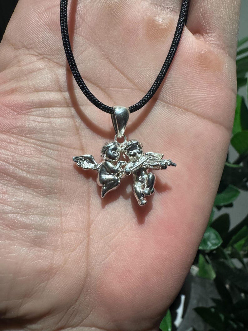 925Silver Ängelhänge Halsband Dubbel Kerub Kärleksamulett, Skyddsängelsmycken, Skyddsberlock, Romantisk Gåva till Henne, Handgjord Spirituell bild 6
