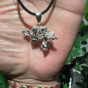 925Silver Ängelhänge Halsband Dubbel Kerub Kärleksamulett, Skyddsängelsmycken, Skyddsberlock, Romantisk Gåva till Henne, Handgjord Spirituell bild 8
