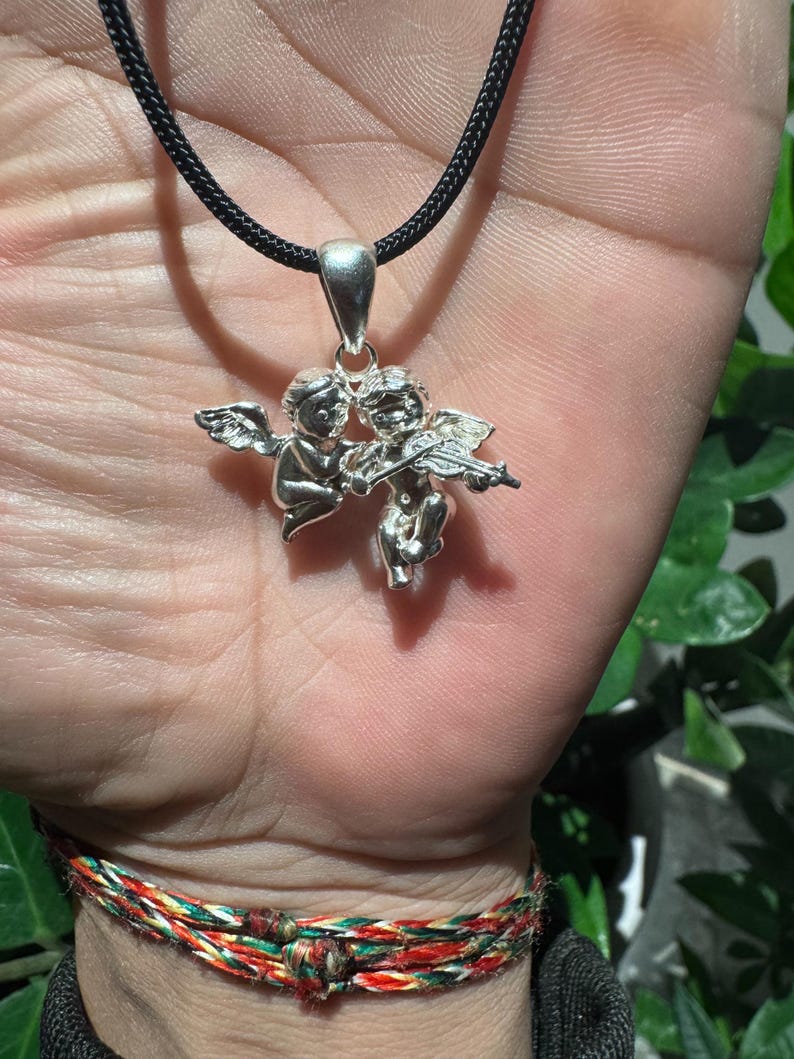 925Silver Ängelhänge Halsband Dubbel Kerub Kärleksamulett, Skyddsängelsmycken, Skyddsberlock, Romantisk Gåva till Henne, Handgjord Spirituell bild 8