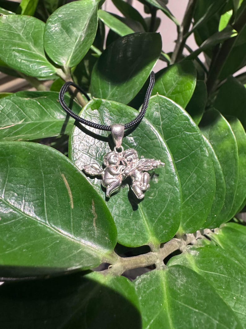 925Silver Ängelhänge Halsband Dubbel Kerub Kärleksamulett, Skyddsängelsmycken, Skyddsberlock, Romantisk Gåva till Henne, Handgjord Spirituell bild 7