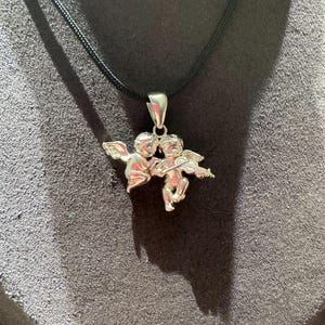 925Silver Ängelhänge Halsband Dubbel Kerub Kärleksamulett, Skyddsängelsmycken, Skyddsberlock, Romantisk Gåva till Henne, Handgjord Spirituell bild 3