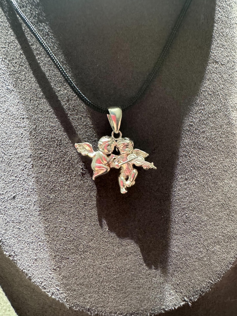925Silver Ängelhänge Halsband Dubbel Kerub Kärleksamulett, Skyddsängelsmycken, Skyddsberlock, Romantisk Gåva till Henne, Handgjord Spirituell bild 3