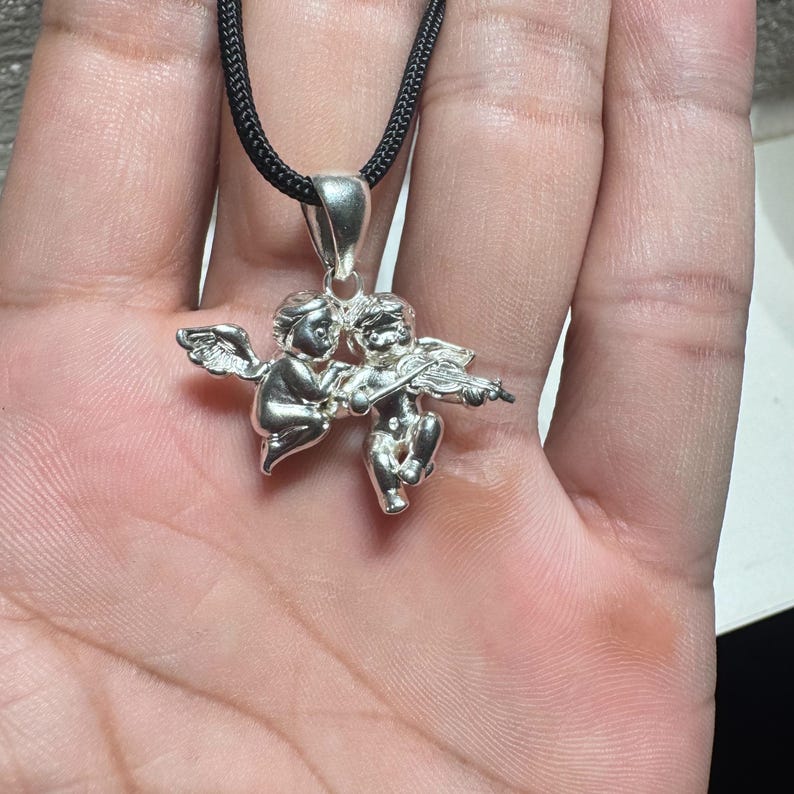 925Silver Ängelhänge Halsband Dubbel Kerub Kärleksamulett, Skyddsängelsmycken, Skyddsberlock, Romantisk Gåva till Henne, Handgjord Spirituell bild 5