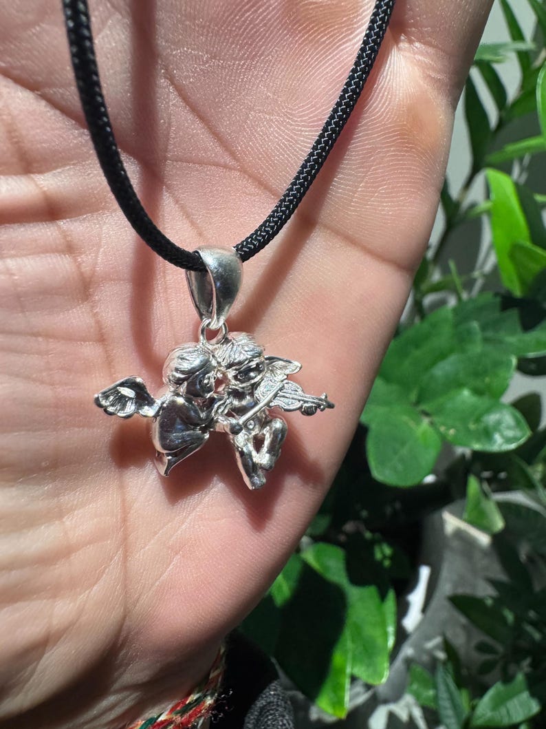 925Silver Ängelhänge Halsband Dubbel Kerub Kärleksamulett, Skyddsängelsmycken, Skyddsberlock, Romantisk Gåva till Henne, Handgjord Spirituell bild 10