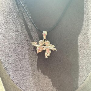 925Silver Ängelhänge Halsband Dubbel Kerub Kärleksamulett, Skyddsängelsmycken, Skyddsberlock, Romantisk Gåva till Henne, Handgjord Spirituell bild 2