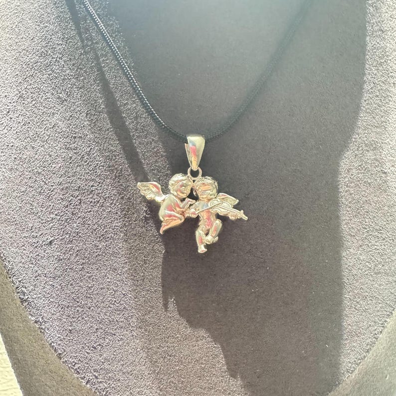 925Silver Ängelhänge Halsband Dubbel Kerub Kärleksamulett, Skyddsängelsmycken, Skyddsberlock, Romantisk Gåva till Henne, Handgjord Spirituell bild 2