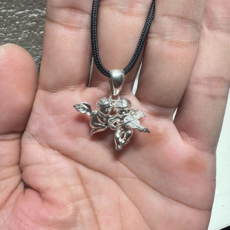 925Silver Ängelhänge Halsband Dubbel Kerub Kärleksamulett, Skyddsängelsmycken, Skyddsberlock, Romantisk Gåva till Henne, Handgjord Spirituell bild 4