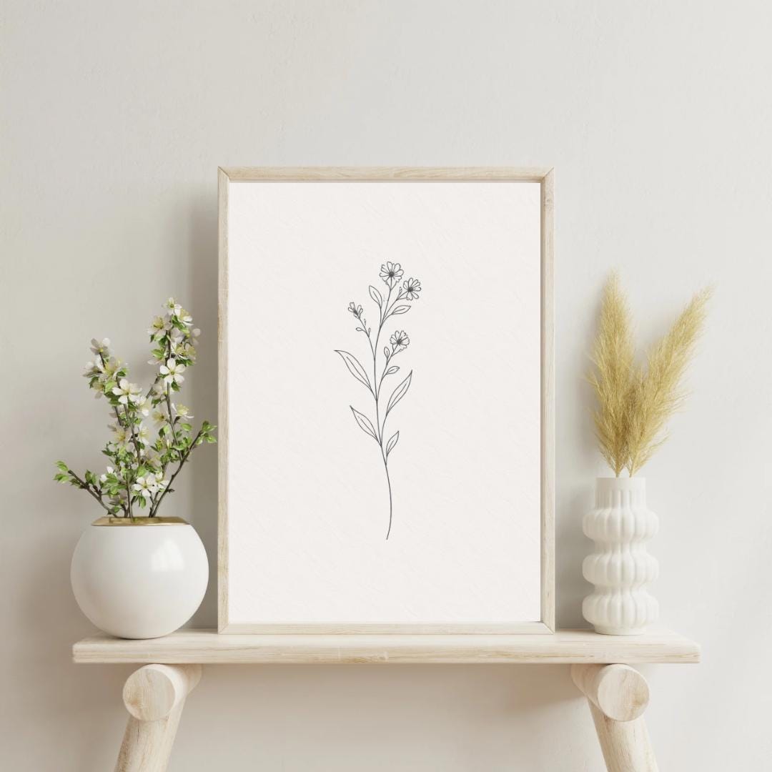 Minimal Botanical Line Art Print | Abstract Flower Wall Art | Modern ...