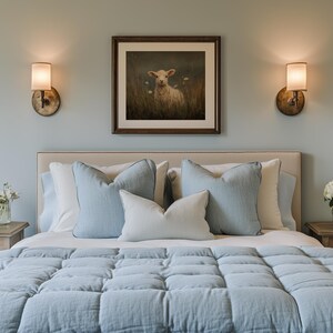 Serene lamb artwork for bathroom — tranquil rustic imagery of a gentle lamb, evoking a soothing atmosphere with muted colors.
