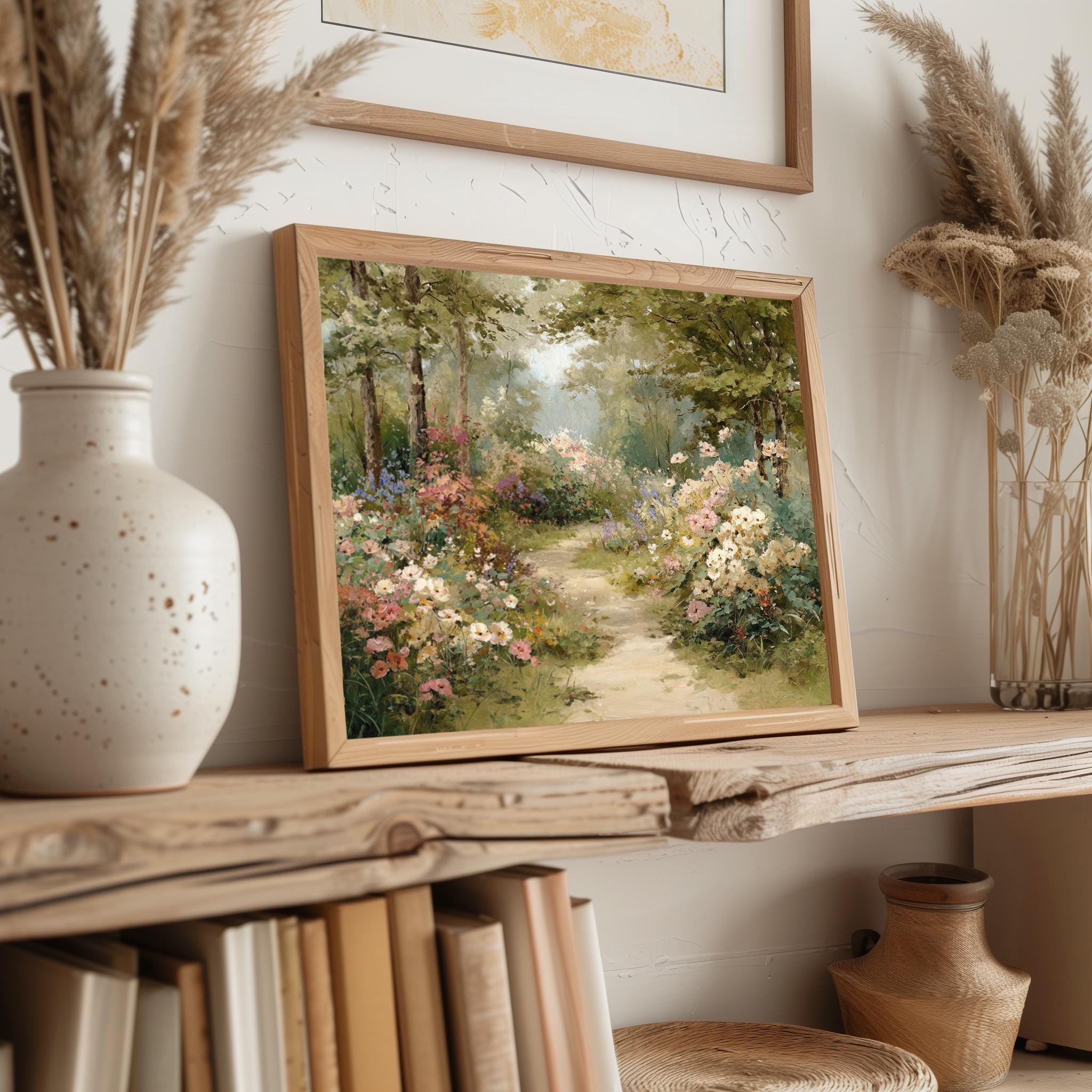 Romantic Garden Path Print - Cottagecore Vintage Landscape Art, Roses ...