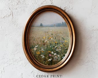 Wildflower Meadow Painting - Cottagecore Pastoral Print, Impressionistic Spring Landscape Art, Calming Digital Download, Rustic Printable