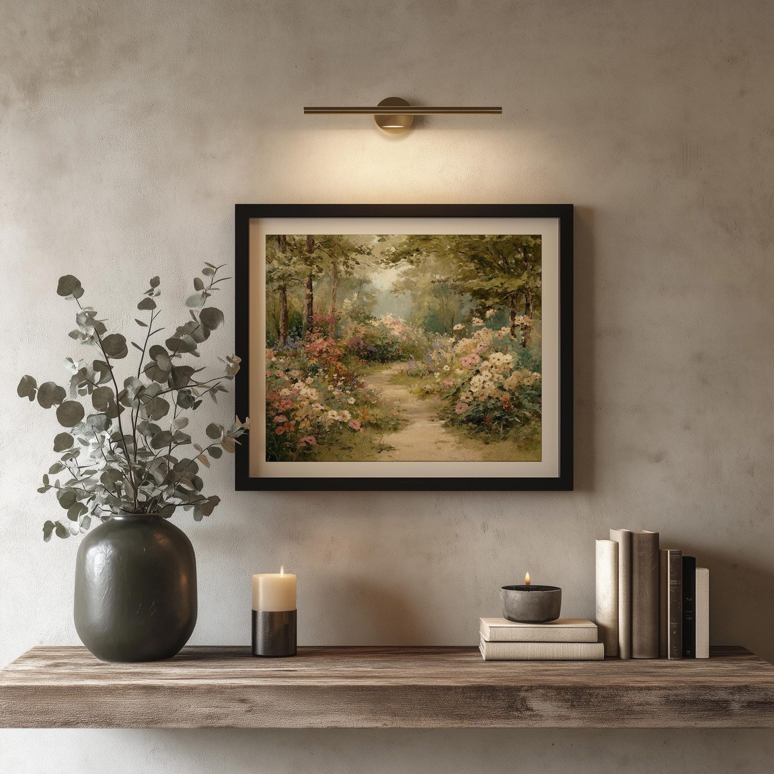Romantic Garden Path Print - Cottagecore Vintage Landscape Art, Roses ...