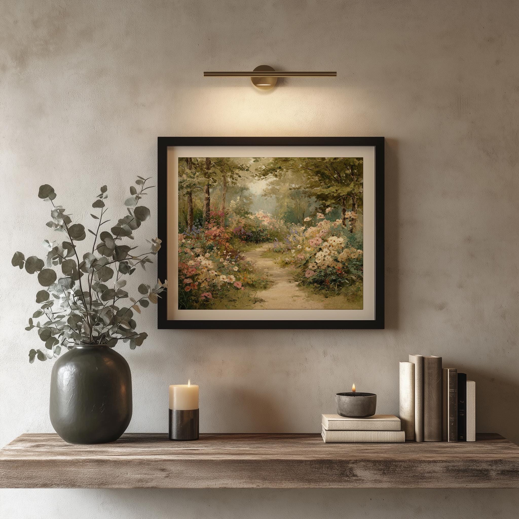 Romantic Garden Path Print - Cottagecore Vintage Landscape Art, Roses ...