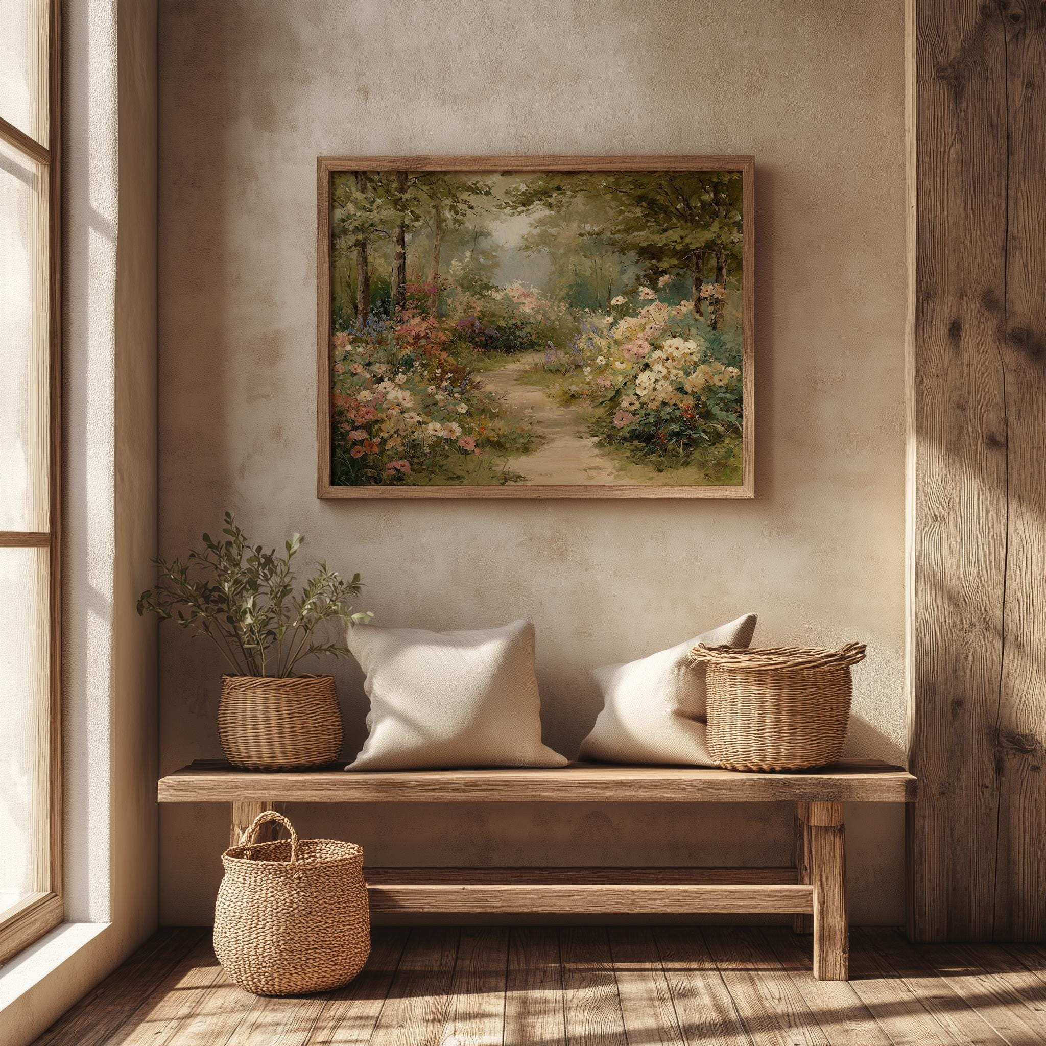 Romantic Garden Path Print - Cottagecore Vintage Landscape Art, Roses ...