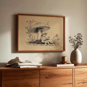 Cute forest girl poster for entryway — delightful hand-drawn character nestled amongst foliage, perfect for cozy home decor.
