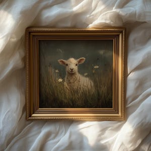 Peaceful lamb digital artwork for laundry room — gentle imagery of a lamb surrounded by nature, perfect for a relaxing atmosphere.