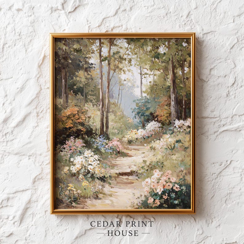 Vintage Cottage Garden Path Printable - Romantic Nature Painting ...