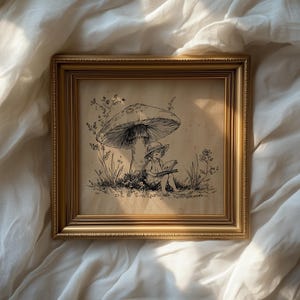 Playful woodland girl illustration wall art for study — inspiring hand-drawn scene capturing the beauty of nature and imagination.