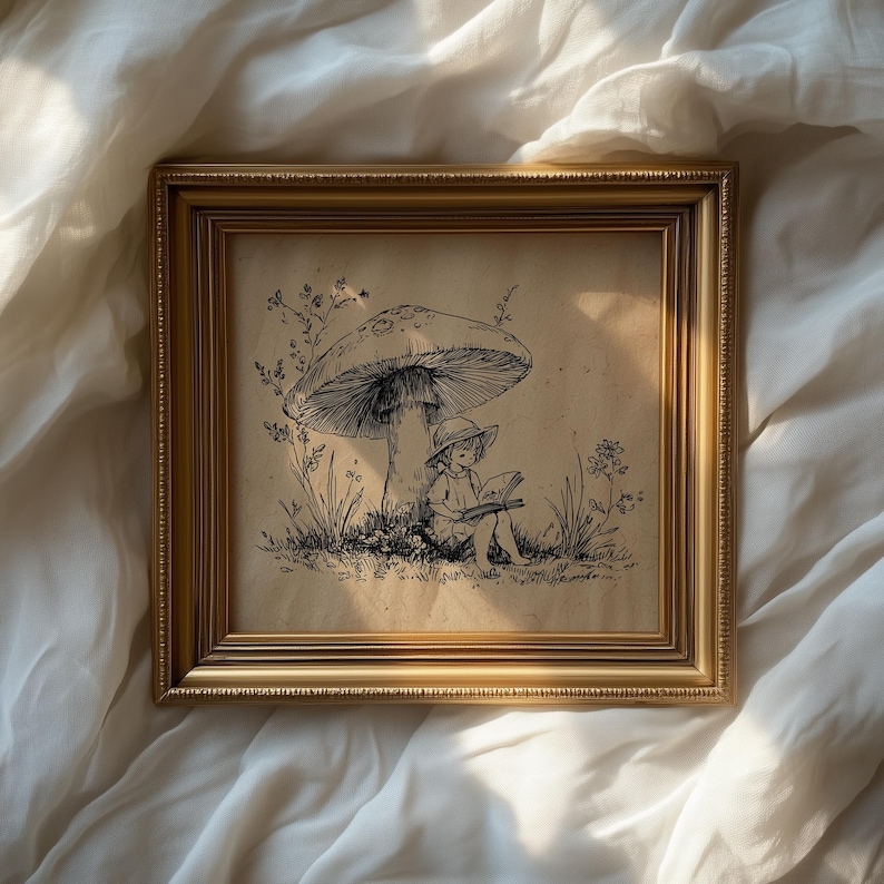 Playful woodland girl illustration wall art for study — inspiring hand-drawn scene capturing the beauty of nature and imagination.