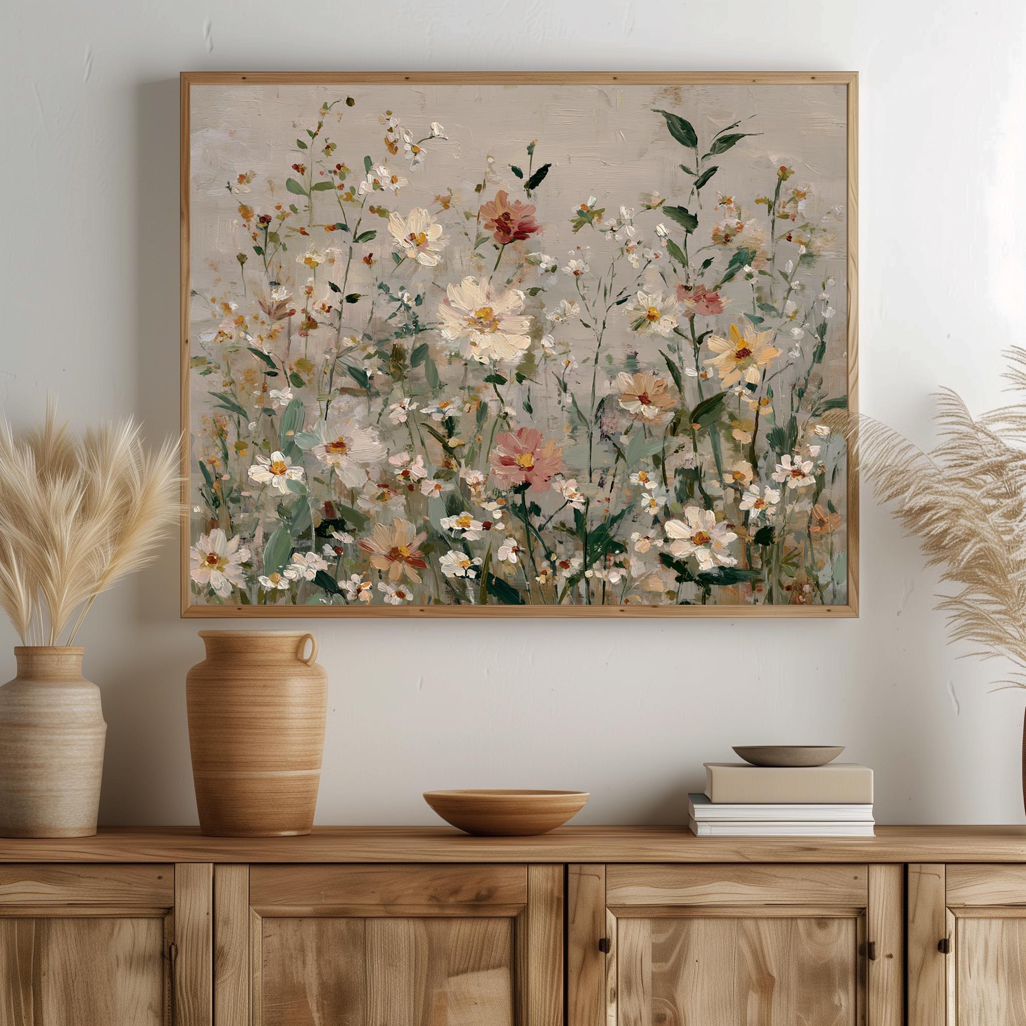 Wildflower Meadow Rustic Print - Cottagecore Floral Scene, Vintage ...