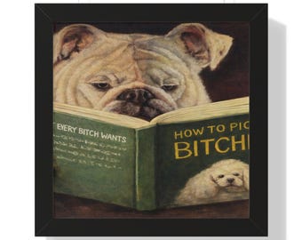 Bulldog Reading Book poster Framed Poster | Funny Dog Wall Art, Humor Print