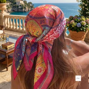 Printed Polyester Square Scarf | Satin-Look Head Wrap, Neck Scarf, Hair Accessory