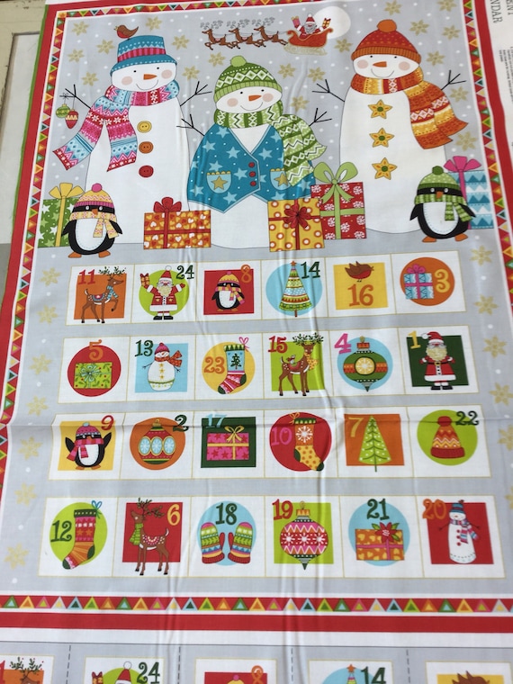 Festive Christmas Advent Calendar Fabric Panel Makower