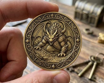 Dragon's Hoard Challenge Coin, Fantasy Treasure Token, Mythical Beast Gold Coin, RPG Collector Item