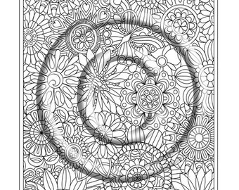NEW Instant PDF Download Coloring Page Hand Drawn Pretty Petals With Hidden Insects Abstract Zendoodle Doodle Hippie By Kat