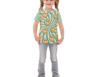 Retro 90's Swirly Smiley Kids T-Shirt | Soft Cotton Blend Everyday Tee