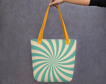 Swirly Teal Tote Bag with Cotton Denim Handles
