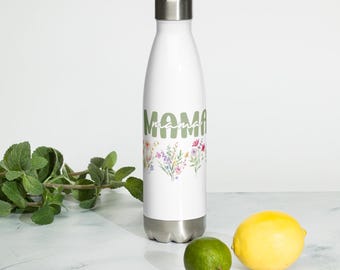 Bottiglia d'acqua in acciaio inox con fiori, ideale come regalo per baby shower, compleanno o festa della mamma.