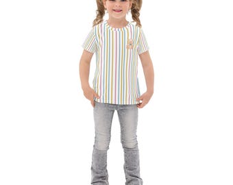 Organic Cotton Kids T-Shirt, Striped Bear Tee, Unisex Toddler Clothing