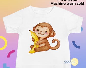 Monkey Banana Baby T-Shirt, Jungle Animal Tee, Baby Shower Gift