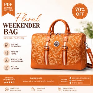 Duffel Travel Bag Pattern | DIY Overnight Tote | A0 A4 US Letter | Instant DownloadFloral Weekender Bag Sewing Pattern PDF |