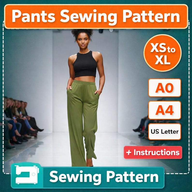 Pants Sewing Pattern Pdf XS–XL, Wide Leg Pants Diy, A0 A4 US Letter ...