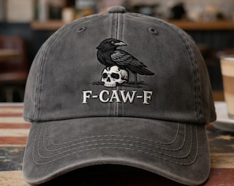 F-CAW-F Broderad pappahatt, rolig svart kråkkeps, edgy vintage basebollkeps, udda streetwear-present