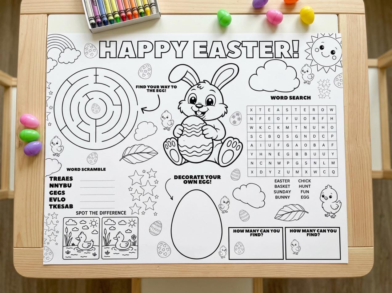 Easter Activity Placemat Printable, Easter Coloring Page, Classroom ...