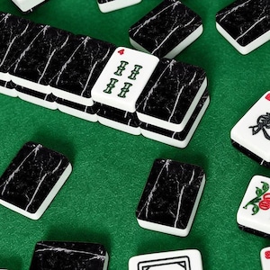 Black Marble Acrylic Mahjong Set, American Nero Tiles, Elegant Game Accessories image 1