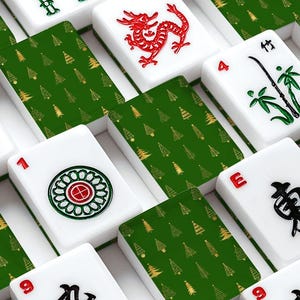 Christmas Mahjong Tile Set, Green Gold Holiday American Mah Jongg, Elegant Xmas Game image 1