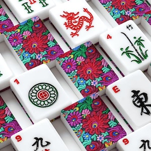 Fichas de Mahjong con Bordado Floral / Juego de Mahjong Americano de Acrílico con Flores Bordadas 166 / Regalo de Mah Jongg imagen 1