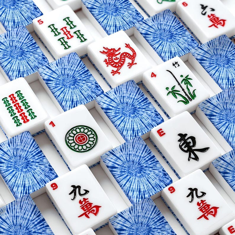 Blue Starburst Tie Dye American Mahjong Set, Navy Acrylic Tiles, Decorative Mah Jongg image 1