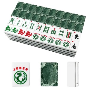 Green Marble Mahjong Tile Set, Emerald Acrylic American Mah Jongg Game image 2